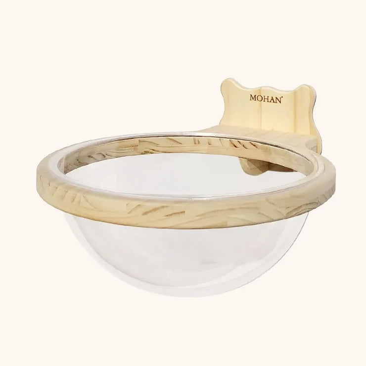 Luxury wooden cat wall-mounted bed with a transparent acrylic bowl. Sturdy and stylish cat perch for comfortable lounging and climbing.