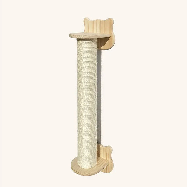 Wooden cat climbing frame with luxury wall-mounted design. Features a single-layer scratching post wrapped in sisal rope, perfect for cats to play and scratch.