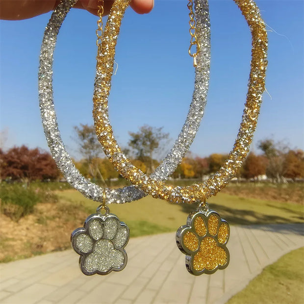 Luxury Crystal Cat luxury Collar Paw Pendant Party