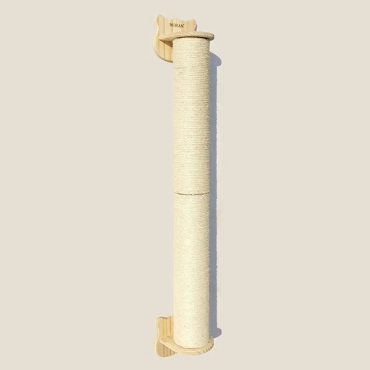 Wooden cat climbing frame with a luxury wall-mounted scratching post. Features a tall, single-layer sisal-wrapped post for cats to climb and scratch.