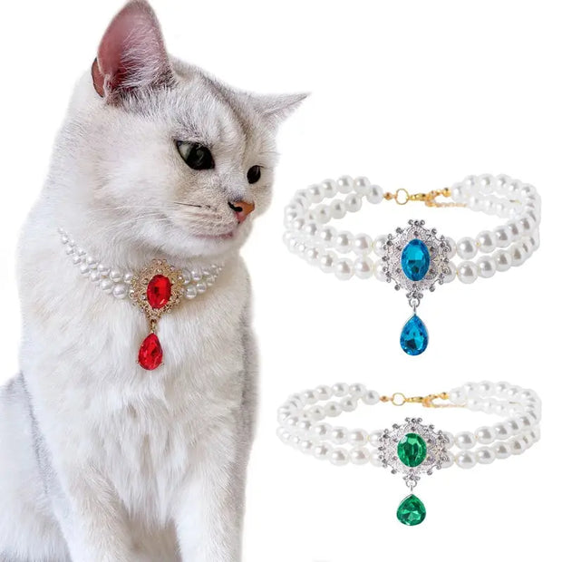 2 Rows Pet Pearls luxury Collar Adjustable Puppy Dog