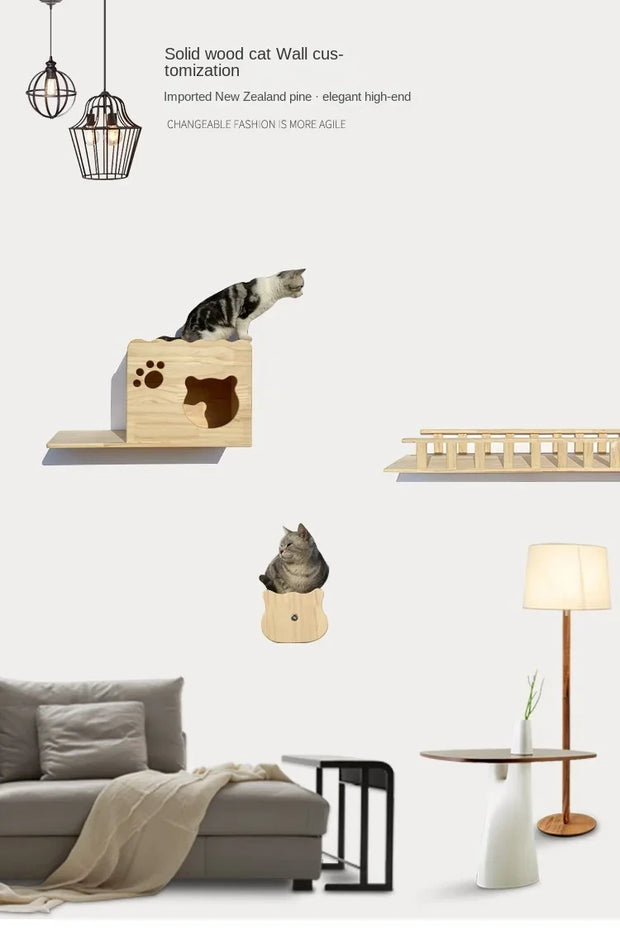 Wooden Cat Climbing Frame Luxury Wall Space Cat Wall